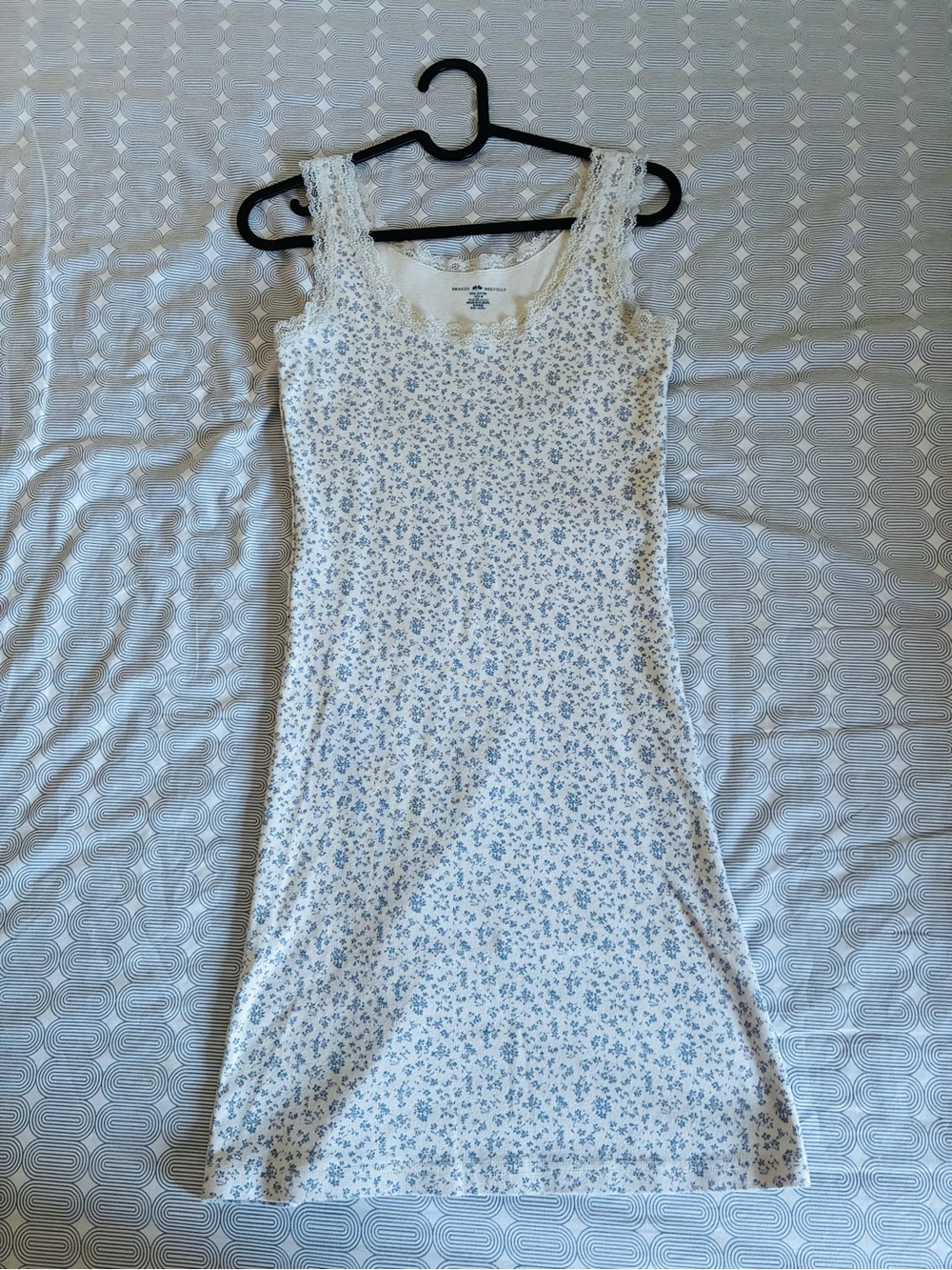 Brandy Melville White Mini Dress with Light Blue Floral Print